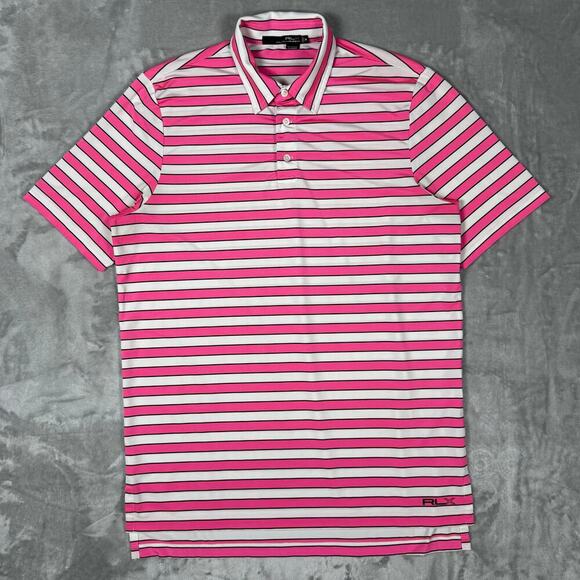 Ralph Lauren RLX Golf Polo Shirt Men Medium Striped Red Moisture Wicking Stretch - Picture 1 of 9